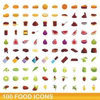 100 food icons set, cartoon style vector