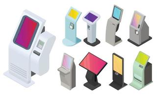 Kiosk icons set, isometric style vector