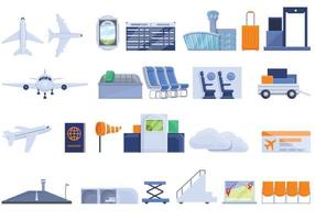 Airlines icons set, cartoon style vector