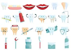 Teeth whitening icons set, cartoon style vector