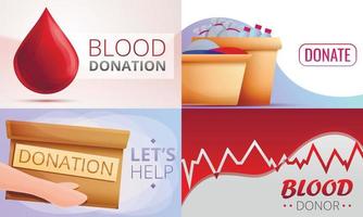 Donations banner set, cartoon style vector