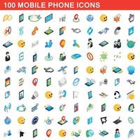 100 mobile phone icons set, isometric 3d style vector