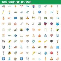 100 puente, conjunto de iconos de estilo de dibujos animados vector