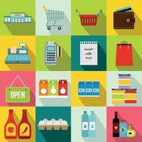 Supermarket icons set, flat style vector