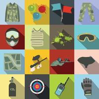 Paintball game flat icons set vector