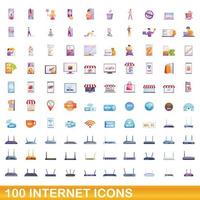 100 internet icons set, cartoon style vector