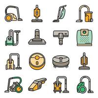 Vacuum cleaner icons set, outline style vector