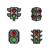 Traffic lights icons set, outline style vector