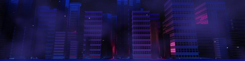 Representación 3D del concepto de paisaje de la ciudad de la noche cyber punk. luz que brilla intensamente en la escena oscura. la vida nocturna. red de tecnología para 5g. más allá de la generación y futurista de la ciudad capital de ciencia ficción y la escena de la construcción. foto