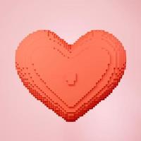 3d rendering of pixel heart icon on clean background for mock up and web banner. Cartoon interface design. minimal metaverse concept. photo