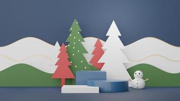 3d Display Podium for product and cosmetic presentation with Merry Christmas and Happy new year concept. Modern geometric. Platform for mock up and showing brand. Minimal clean design. photo