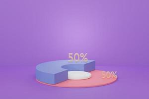 3d render of half pie graph that separate 50 percent part. Minimal pastel scene. Growth financial model. photo