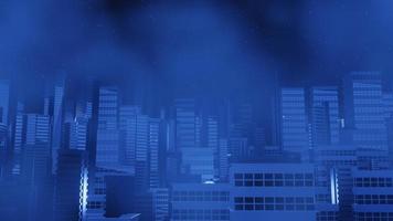 3d render of Cyber punk night city landscape concept. Light glowing on dark scene.  Night life. Technology network for 5g. Beyond generation and futuristic of Sci-Fi Capital city and building scene. photo