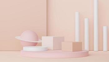 Abstract display podium with minimal geometric shapes design. 3d  rendering scene for mock up and product presentation. Pedestal platform for cosmetic advertise. photo