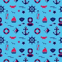 Seamless pattern from sailing elements. Abstract background, wallpaper. Nautical collection, marine travel icons vector