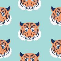 Tiger head seamless trendy pattern. vector