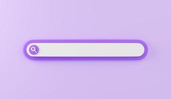 Web search bar 3d render - illustration of white website form for research of information on purple background. photo