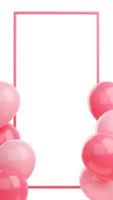 banner de felicitación con globos rosas y marco sobre fondo blanco - 3d render historia de medios sociales foto