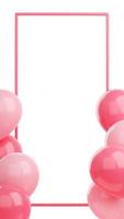 Congratulation banner with pink balloons and frame on white background - 3d render social media story photo