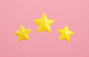 Three yellow stars for customer review concept - 3d render illustration of product or service that customers appreciated photo