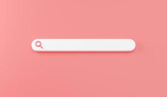 Web search bar 3d render - illustration of white website form for research of information on pink background. photo