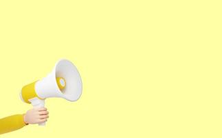 loudspeaker - human hand holding yellow megaphone banner with empty space for text photo