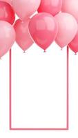 Congratulation banner with pink balloons and frame on white background - 3d render social media story photo