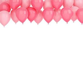 Balloon border - 3d render illustration of pink glossy flying balloons at top for birthday or anniversary congratulation photo