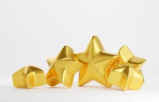 Five golden stars for customer review concept - 3d render illustration of positive service experience feedback. photo