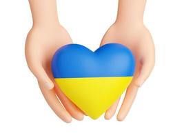 Help Ukraine - heart of blue and yellow ukrainian flag colors in human hands 3d render photo
