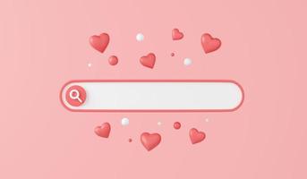 Web search bar with hearts 3d render - illustration of white website form for research of information photo