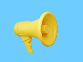 Yellow loudspeaker on blue background 3d render illustration. photo