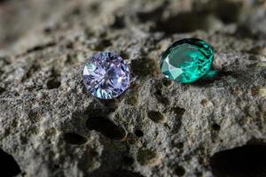 Natural Sapphire gemstone, Jewel or gems on black shine color, Collection of many natural gemstones on stone photo