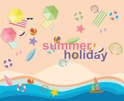 summer background with beach, hat, surf and shell themes vector