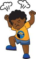 niño afroamericano enojado con camisa de tucán naranja vector