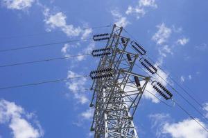 High voltage poles and blue sky photo