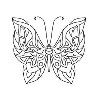 ilustración dibujada a mano de una mariposa. esquema de impresión de vector de garabato aislado en blanco. página para colorear antiestrés para adultos en estilo zen enredo