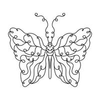 Hand drawn illustration of a butterfly. Outline doodle vector print isolated on white. Anti-stress coloring page for adult in zen tangle style