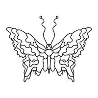 Hand drawn illustration of a butterfly. Outline doodle vector print isolated on white. Anti-stress coloring page for adult in zen tangle style