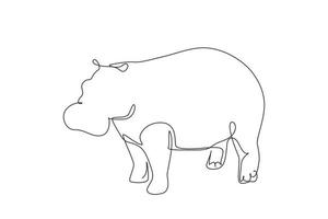 Single one line drawing big cute hippopotamus for company logo identity. Huge wild hippo animal mascot concept for national safari zoo. Modern continuous line draw design graphic vector illustration