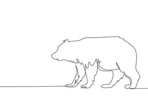 Continuous one line drawing giant bear walking forward in the jungle. Strong wild grizzly brown bear mammal mascot. Dangerous big beast animal. Single line draw design vector graphic illustration