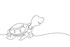 Single continuous line drawing turtle for marine company logo identity. Adorable creature reptile animal mascot concept for conservation foundation. One line draw graphic design vector illustration