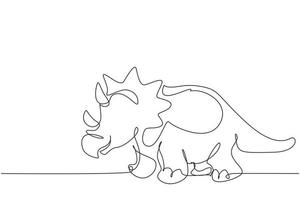 Single continuous line drawing triceratops dinosaur. Large prehistoric dinosaur triceratops. Extinct ancient animals. Animal history concept. Dynamic one line draw graphic design vector illustration