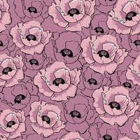 flores de amapola rosas vectoriales. patrón transparente dibujado a mano. ilustración de color de flores silvestres. textura de flores papel pintado, papel digital, papel de regalo, diseño textil. vector