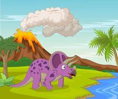 Prehistoric scene with triceratops cartoon vector