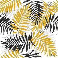Seamless vector pattern with black and gold palm leaves on white background