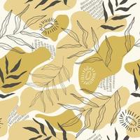 Botanical seamless pattern on white background. Trendy abstract pattern, tropical leaves, gold, pastel earthy colours. Vector illustration.