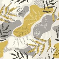 Botanical seamless pattern. Trendy abstract pattern, tropical leaves, gold, pastel earthy colours. Vector illustration.