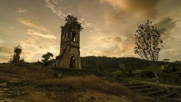 Timelapse ruin historical church in the evening with golden cloud video