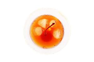 Top view alcoholic cocktail and cherry isolated on white background with clipping path. photo